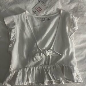 Roxy White Tie-Front Ruffle Crop Top